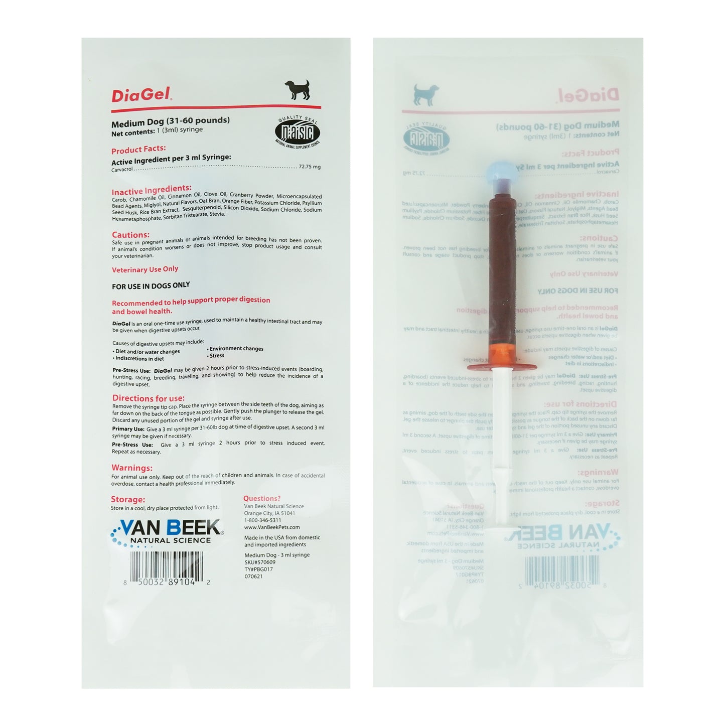 DiaGel for Medium Dogs 31-60 lbs. - Orally Administered Gel for Occasional Loose Stools and Digestive Upset