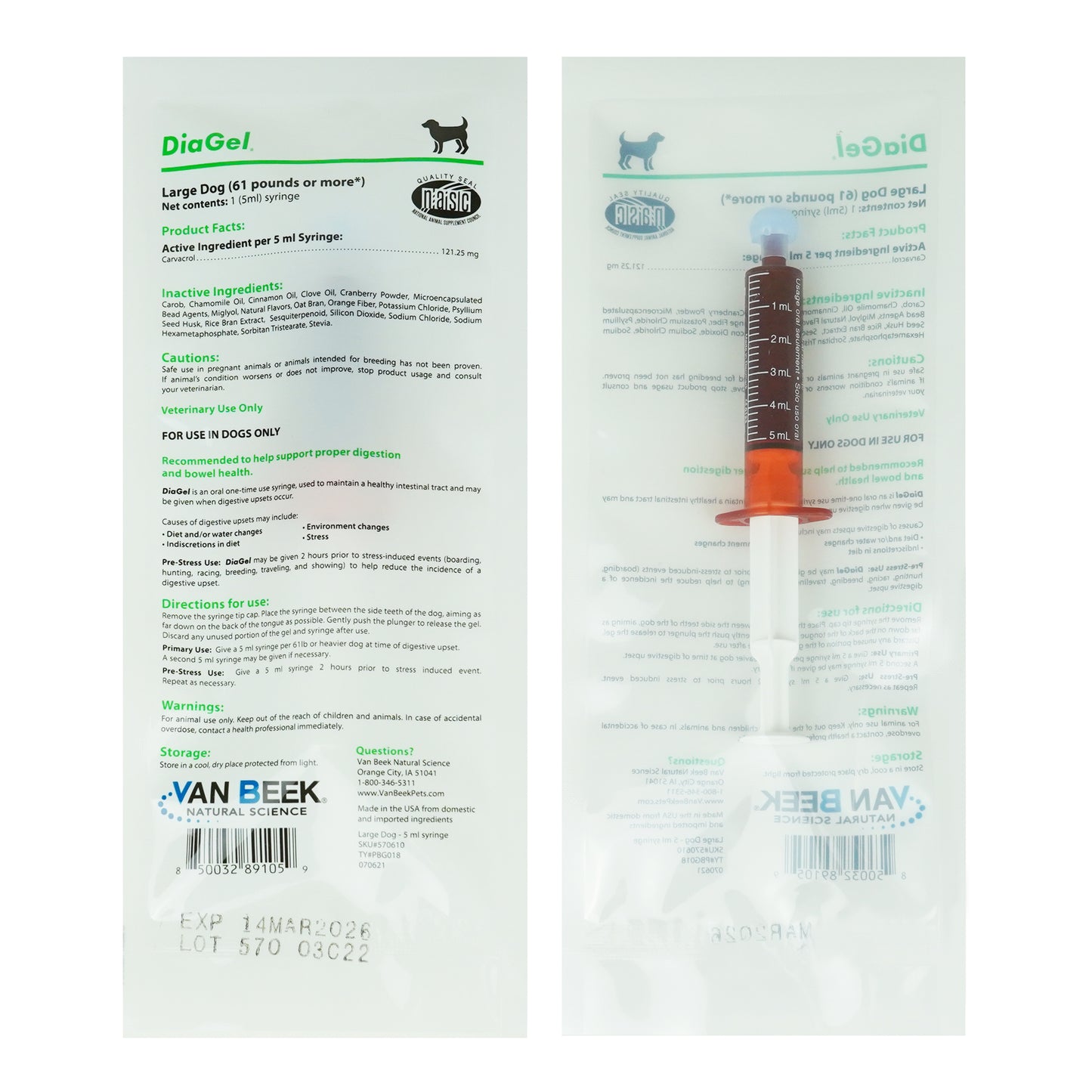 DiaGel for Large Dogs 61+ lbs. - Orally Administered Gel for Occasional Loose Stools and Digestive Upset